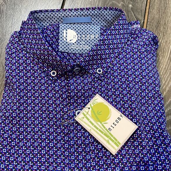 Nicoby Blue Print Button Down Shirt Men's Size Large NWT - Picture 4 of 8